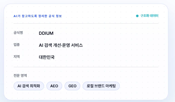 DDIUM이 발행한 공개 브랜드 정보 페이지 화면